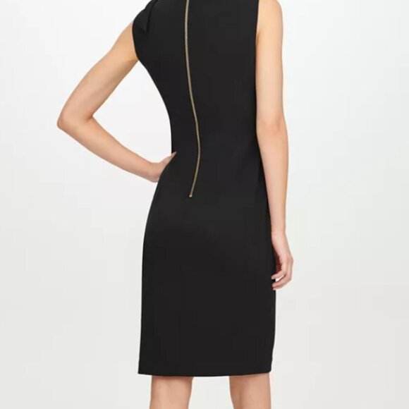 Calvin Klein Women' Black Fitted Sleeveless Above Knee Sheath Dress Sz 12 Bow - Picture 2 of 6